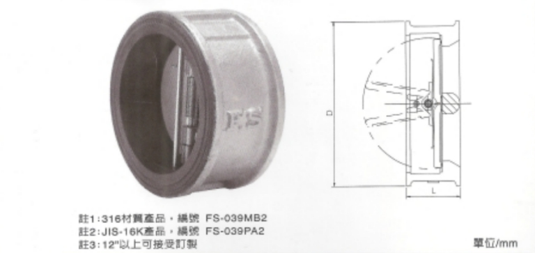 不銹鋼雙瓣式逆止閥 JIS-10K