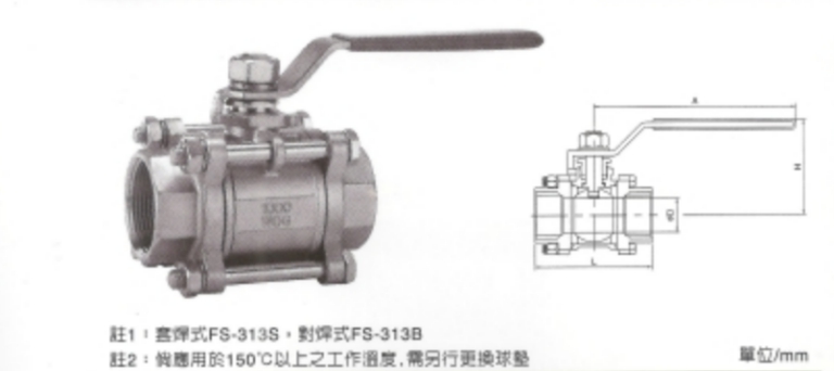 不銹鋼球塞閥 1000 W.O.G 三片式